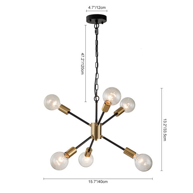 6-Light Modern Contemporary Sputnik Chandelier for Restaurant/ Living Room/ Bedroom Slope Ceiling Compatible