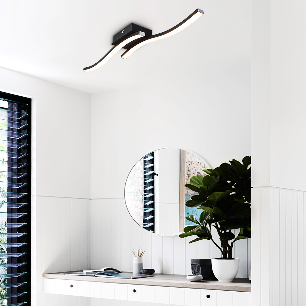 LED Modern Curved Wavy Linear Flush Mount Geometric Ceiling Lights for Living Room Kitchen Washroom Dressing Room