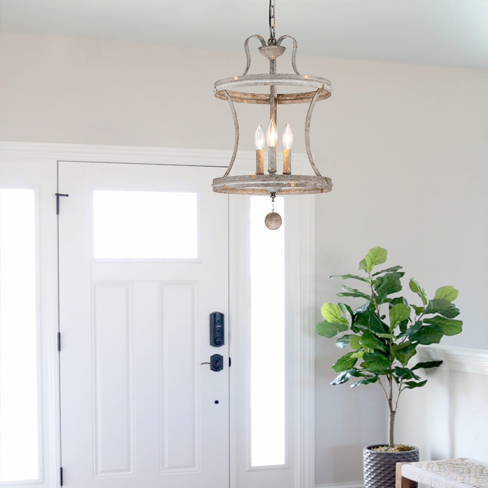 French Modern Farmhouse Open Curved Frame Pendant Lighting with Antique Brown Finish for Kitchen/ Dining Room/ Entryway