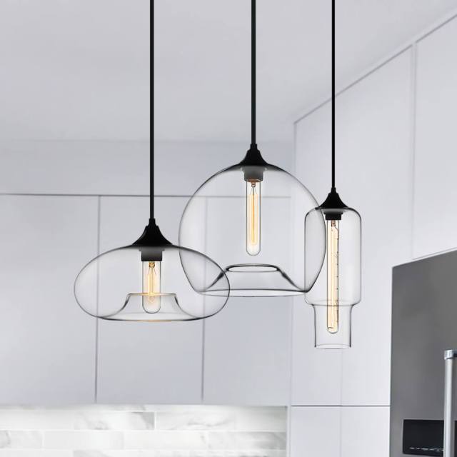 Modern 3 Light Linear Cluster Pendant Light with Clear Glass Shade for Dining Table Kitchen Island Breakfast Bar