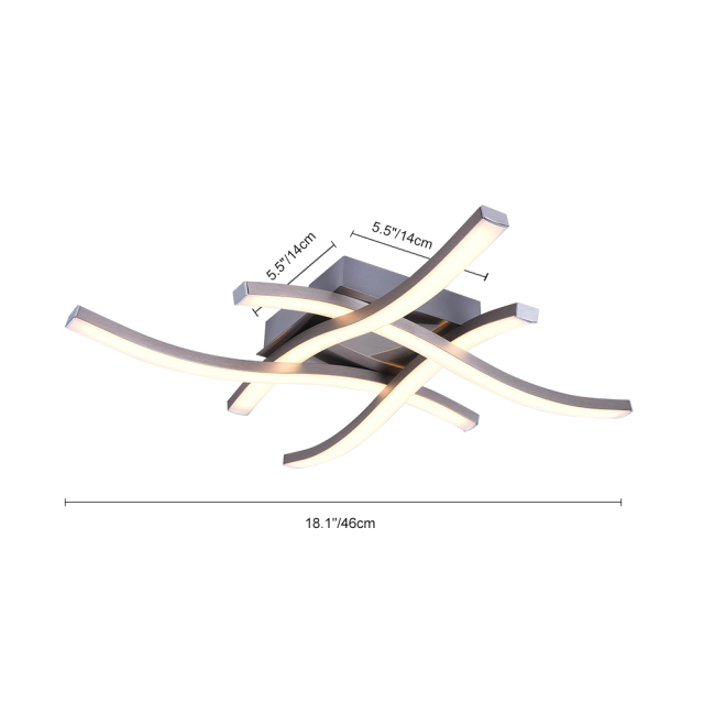 LED Modern Curved Wavy Linear Flush Mount Geometric Ceiling Lights for Living Room Kitchen Washroom Dressing Room