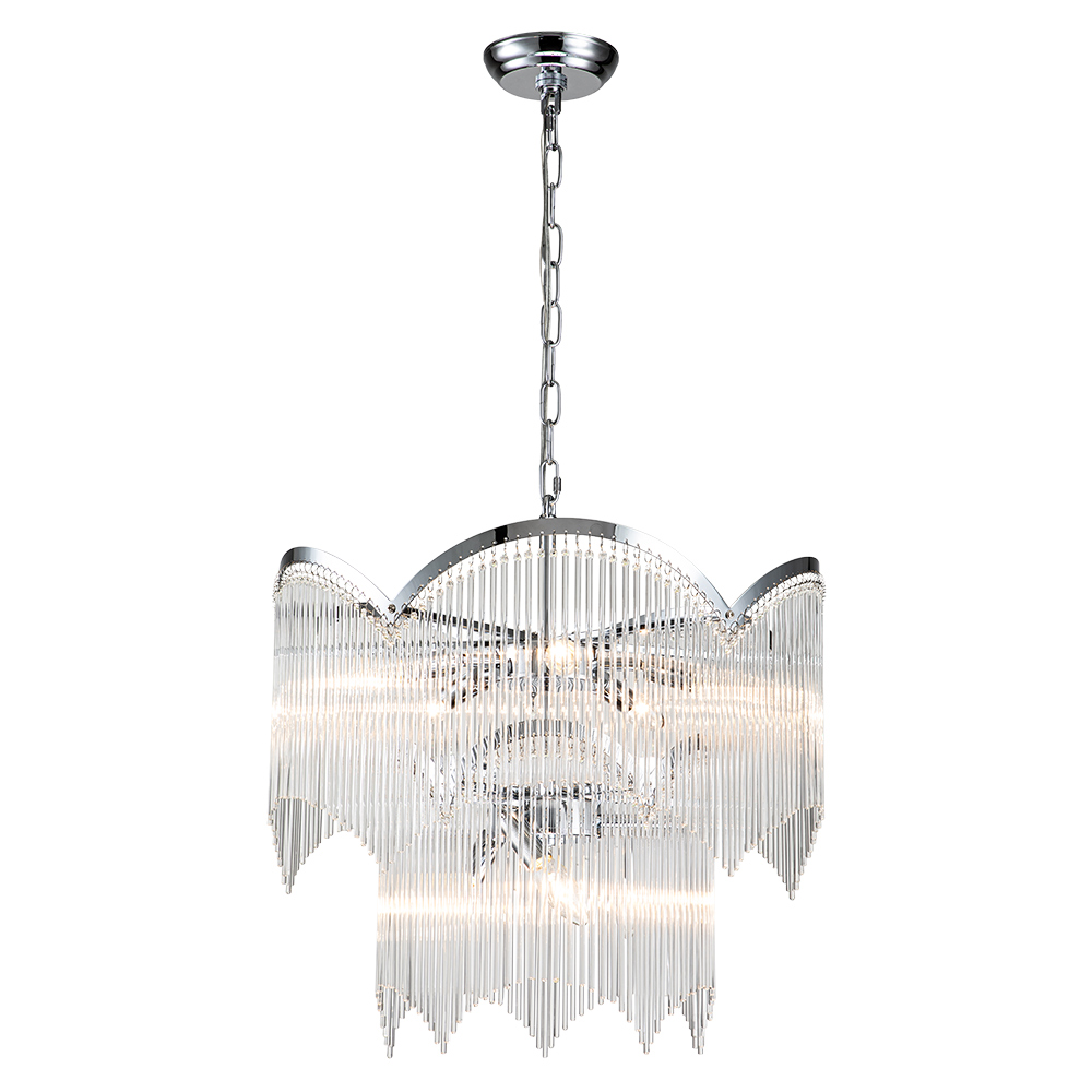 Glam Modern Luxury Crystal Glass Tassel Chandelier Two-Tier Hanging Light for Living Room/Dining Room/ Restaurant