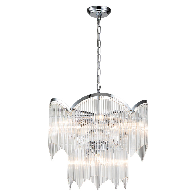 Glam Modern Luxury Crystal Glass Tassel Chandelier Two-Tier Hanging Light for Living Room/Dining Room/ Restaurant