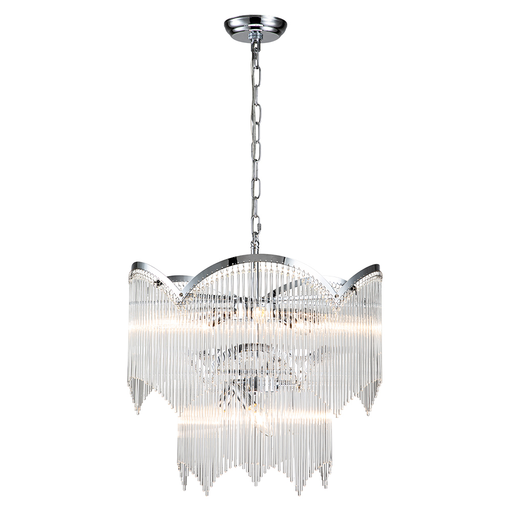 Glam Modern Luxury Crystal Glass Tassel Chandelier Two-Tier Hanging Light for Living Room/Dining Room/ Restaurant