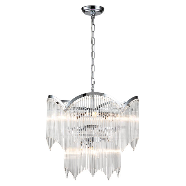 Glam Modern Luxury Crystal Glass Tassel Chandelier Two-Tier Hanging Light for Living Room/Dining Room/ Restaurant