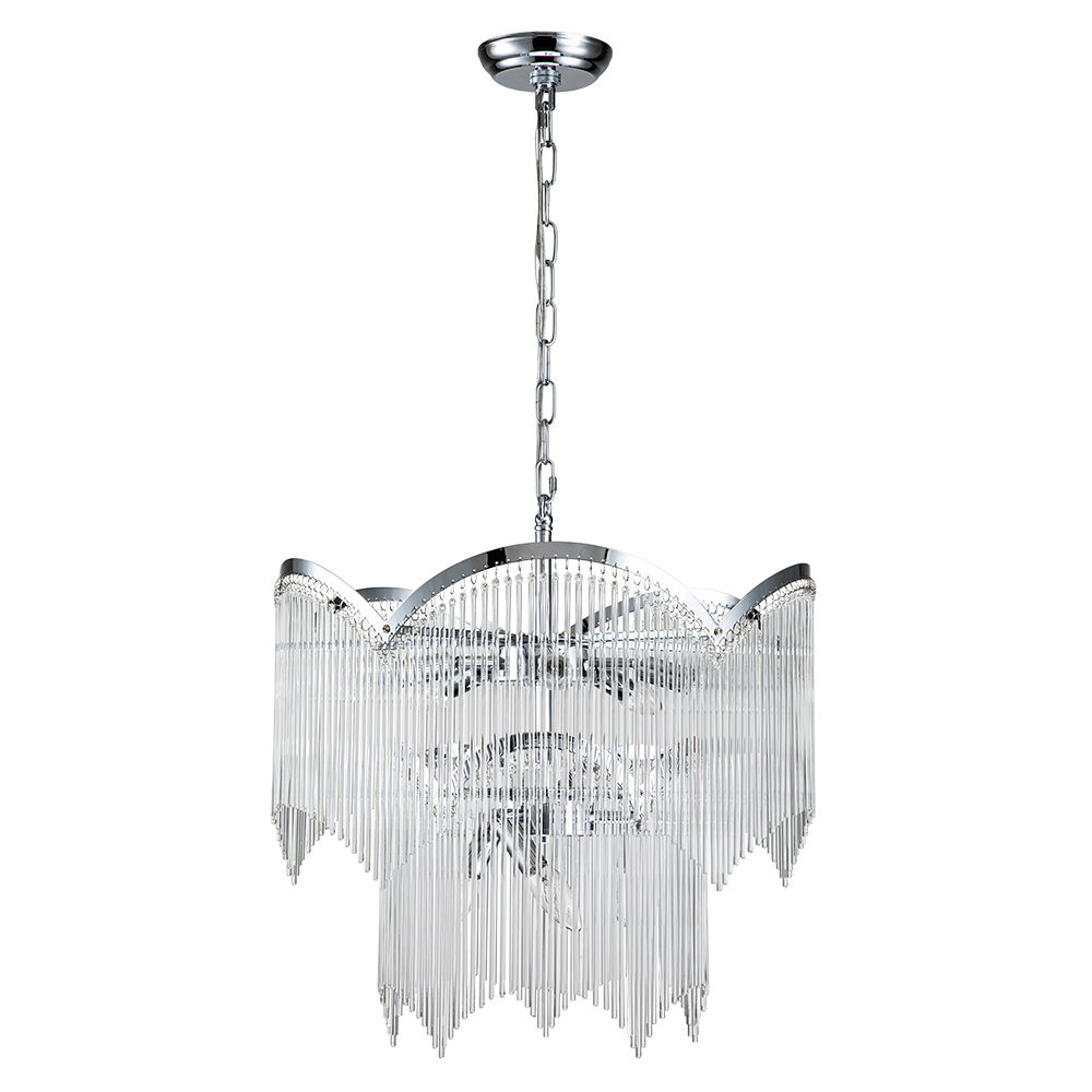 Glam Modern Luxury Crystal Glass Tassel Chandelier Two-Tier Hanging Light for Living Room/Dining Room/ Restaurant
