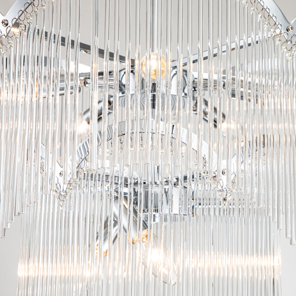 Glam Modern Luxury Crystal Glass Tassel Chandelier Two-Tier Hanging Light for Living Room/Dining Room/ Restaurant