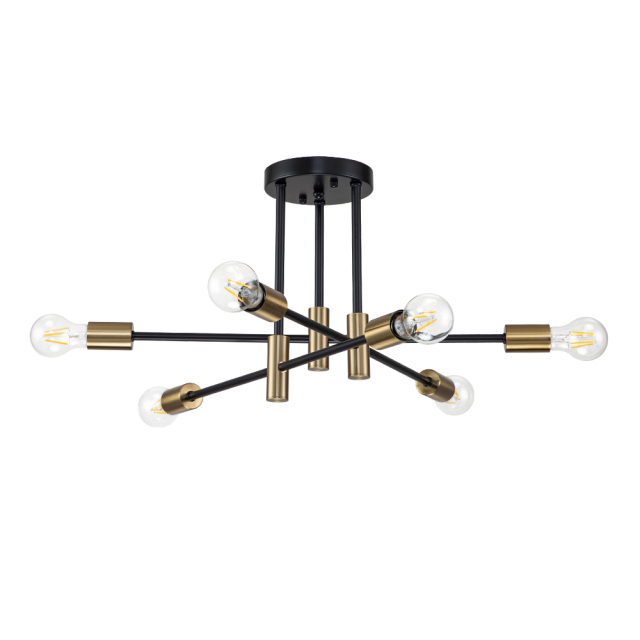 6/8-Light Mid-Century Modern Black Gold Sputnik Silhouette Semi Flush Mount for Dining Room/ Kitchen/ Living Room