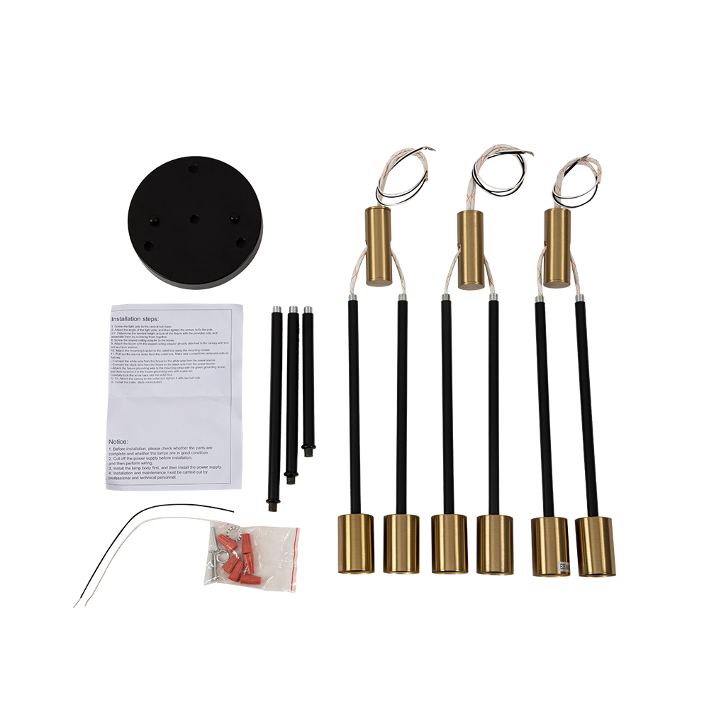 6/8-Light Mid-Century Modern Black Gold Sputnik Silhouette Semi Flush Mount for Dining Room/ Kitchen/ Living Room