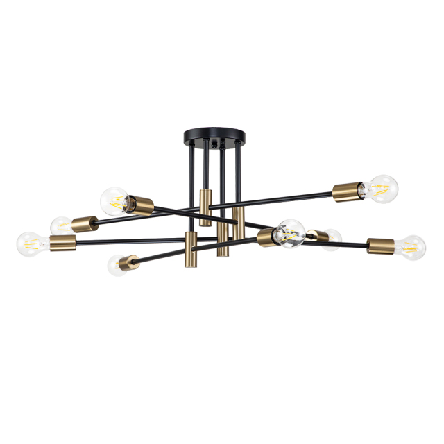 6/8-Light Mid-Century Modern Black Gold Sputnik Silhouette Semi Flush Mount for Dining Room/ Kitchen/ Living Room