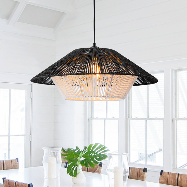 Modern Hand-Woven Hat Pendant Light with Hemp Rope Shade Island Chandelier for Bedroom/ Kitchen/ Living Room/ Breakfast Table