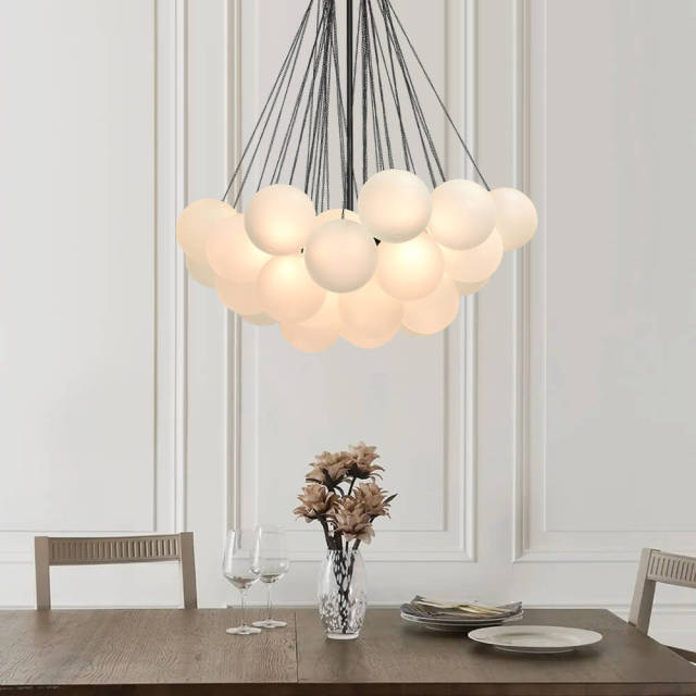 Modern Frosted Globe Bubble Large Chandelier Cluster Glass Ball Pendant Light for High Ceiling Dining Room/ Living Room