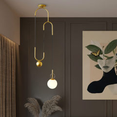 Mid-Century Modern Single Brass Corner Hanging Globe Nightstand Pendant Light for Bedroom Living Room Kitchen