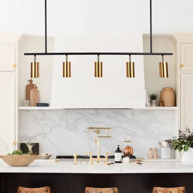 Modern 5-Light Track Lighting Kit Linear Chandelier in Black/Gold for Kitchen Island Dining Room Home Office