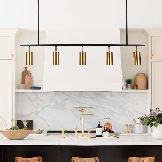 Modern 5-Light Track Lighting Kit Linear Chandelier in Black/Gold for Kitchen Island Dining Room Home Office