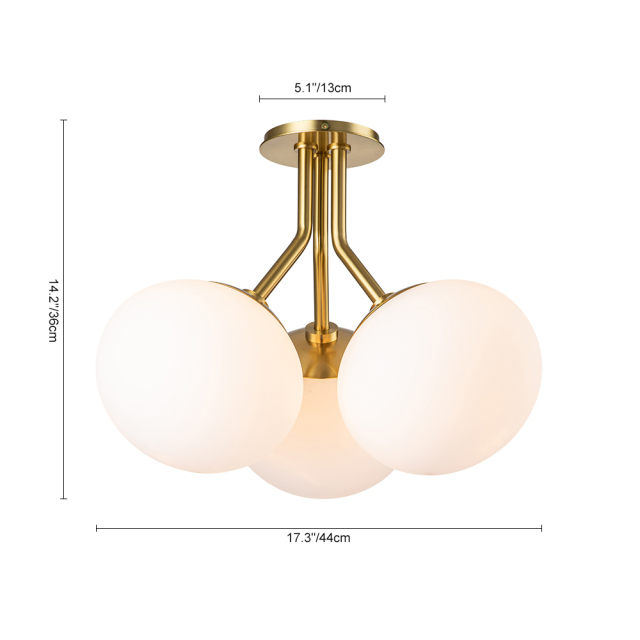 4-Light Modern Mid-Century Sputnik Semi Flush Mount with Frosted Opal Glass Globe for Dining Room/ Kitchen/ Living Room