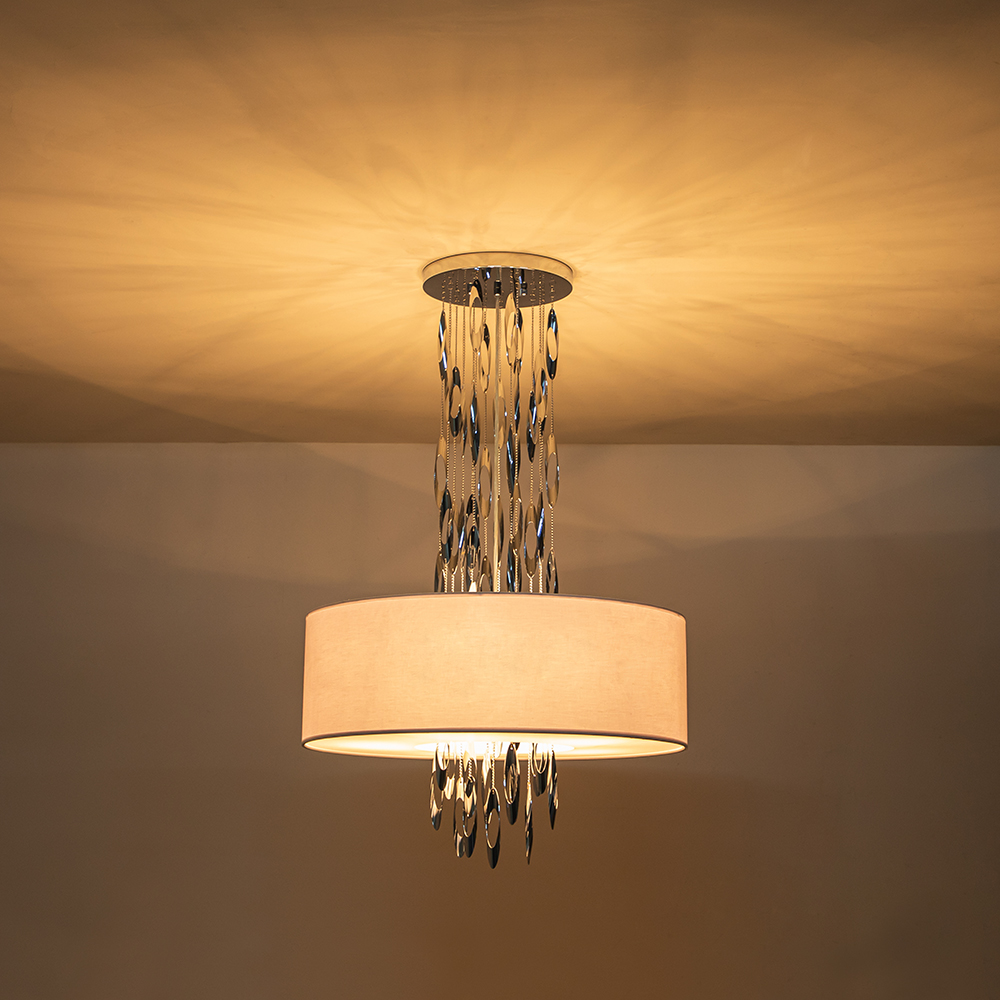 Decorative Handmade Modern Stainless Steel Fabric shade Chandelier for Living Room/Dining Table/ Restaurant