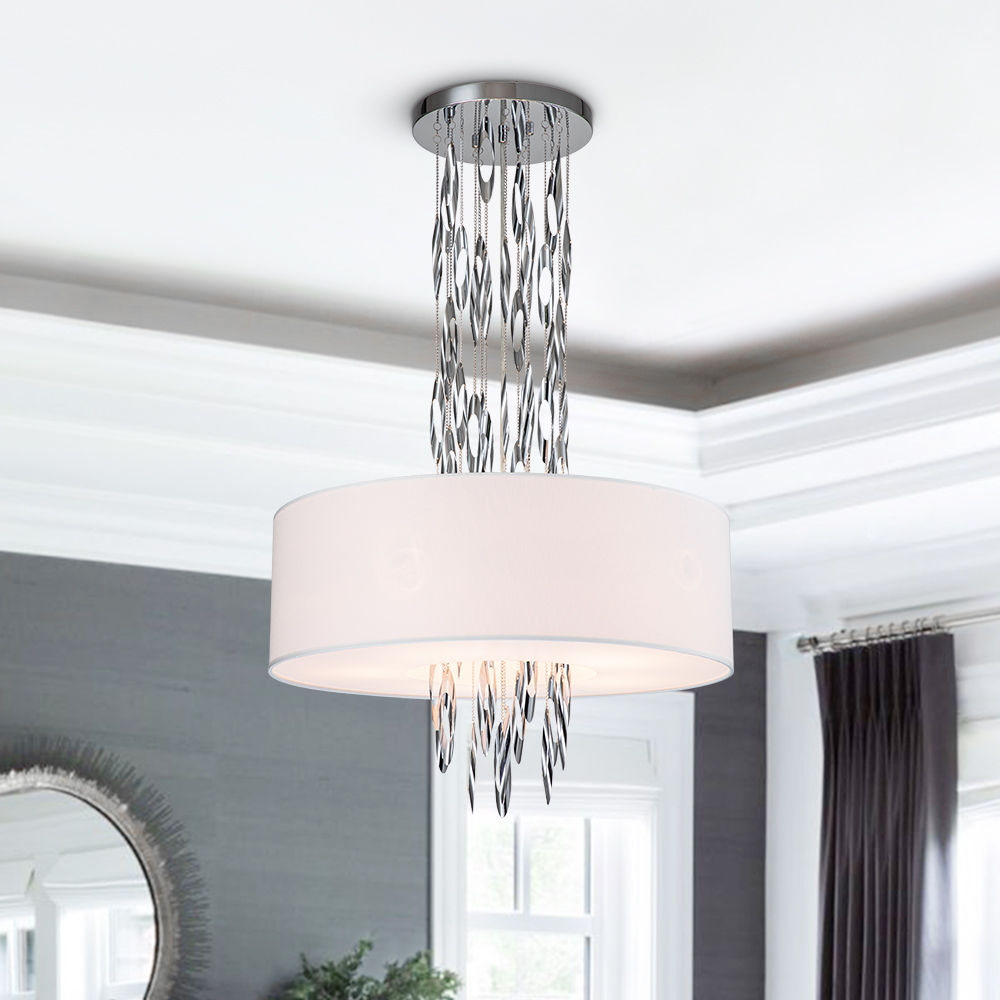 Decorative Handmade Modern Stainless Steel Fabric shade Chandelier for Living Room/Dining Table/ Restaurant