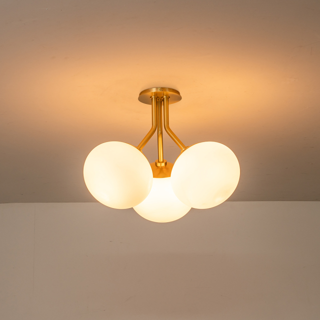 4-Light Modern Mid-Century Sputnik Semi Flush Mount with Frosted Opal Glass Globe for Dining Room/ Kitchen/ Living Room