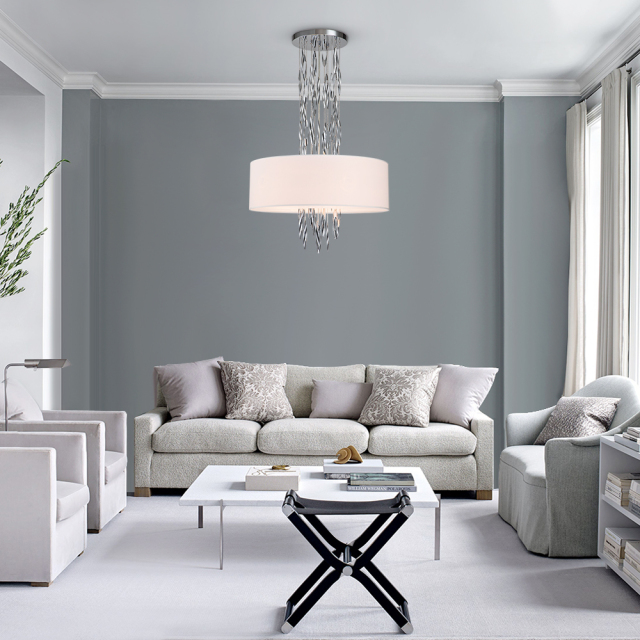 Decorative Handmade Modern Stainless Steel Fabric shade Chandelier for Living Room/Dining Table/ Restaurant
