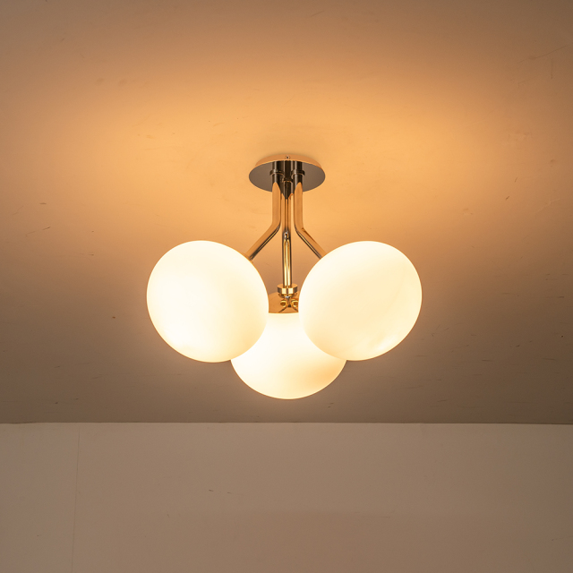 4-Light Modern Mid-Century Sputnik Semi Flush Mount with Frosted Opal Glass Globe for Dining Room/ Kitchen/ Living Room