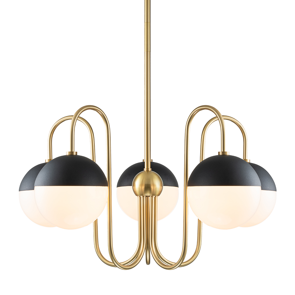 5-Light Modern Mid-century Spherical Frosted Glass Globes Chandelier for Living Room/ Dining Room/ Bedroom