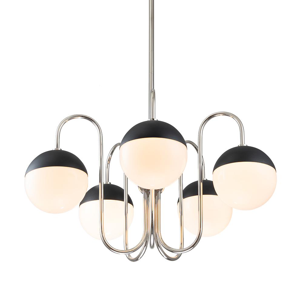 5-Light Modern Mid-century Spherical Frosted Glass Globes Chandelier for Living Room/ Dining Room/ Bedroom