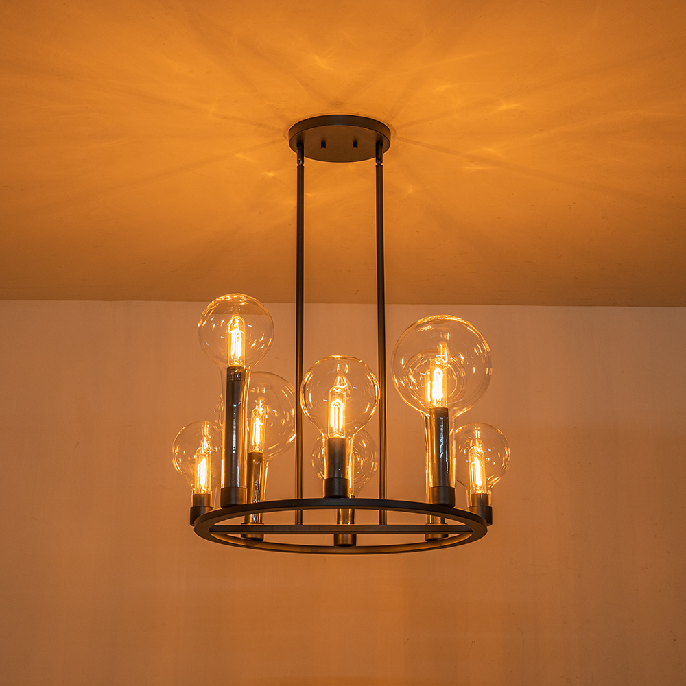 8-Light Modern Clear Glass Globe Wagon Wheel Chandelier with Round Design for Dining Table/ Kitchen/ Entryway