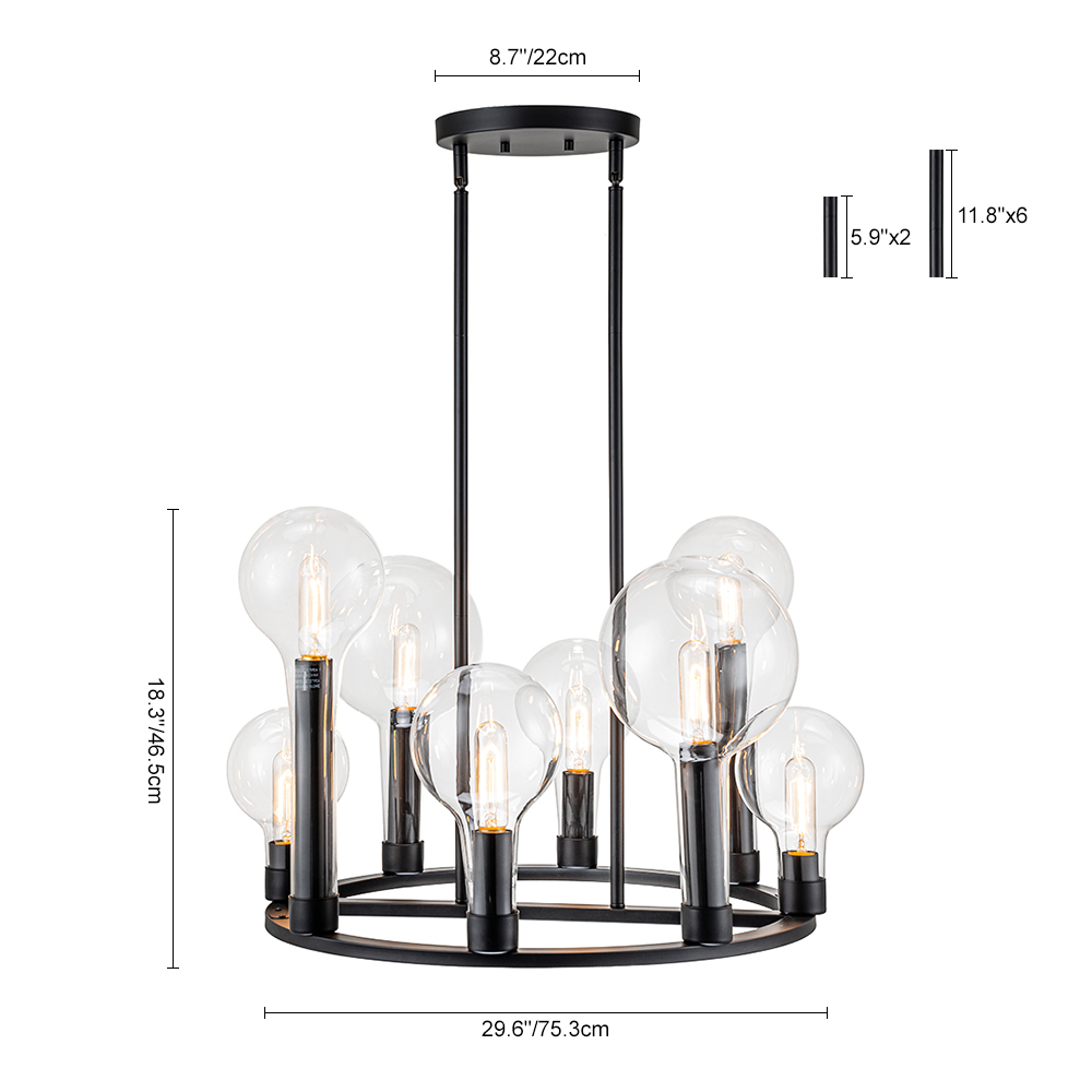 8-Light Modern Clear Glass Globe Wagon Wheel Chandelier with Round Design for Dining Table/ Kitchen/ Entryway