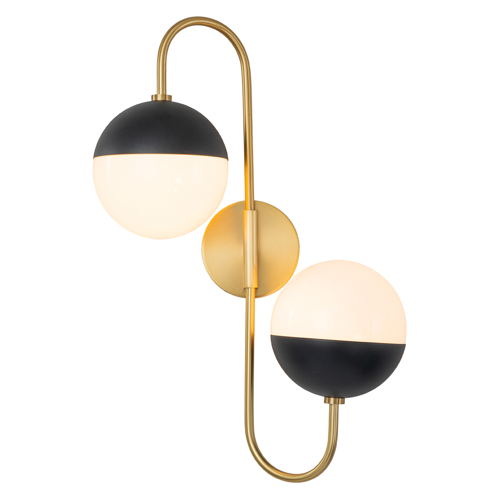 Modern Spherical Opal Glass Globes Wall Sconces Adjustable Curved Arms Wall Lamp for Living /Dining Room /Hallway