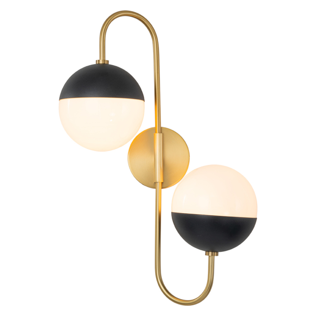 Modern Spherical Opal Glass Globes Wall Sconces Curved Arms Wall Lamp for Living /Dining Room /Hallway