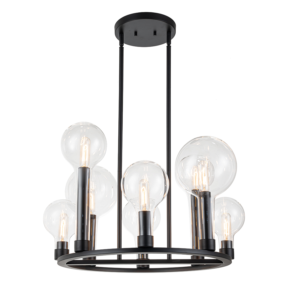 8-Light Modern Clear Glass Globe Wagon Wheel Chandelier with Round Design for Dining Table/ Kitchen/ Entryway
