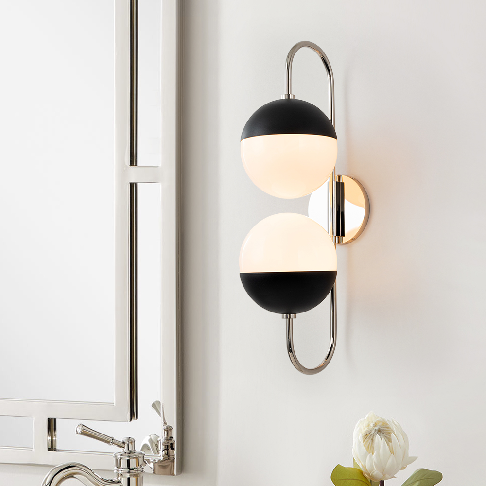 Modern Spherical Opal Glass Globes Wall Sconces Adjustable Curved Arms Wall Lamp for Living /Dining Room /Hallway