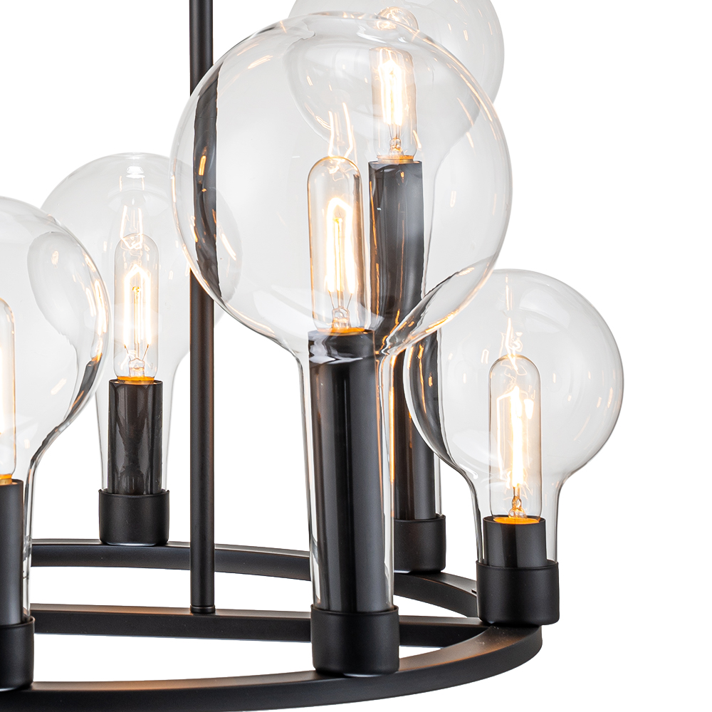 8-Light Modern Clear Glass Globe Wagon Wheel Chandelier with Round Design for Dining Table/ Kitchen/ Entryway