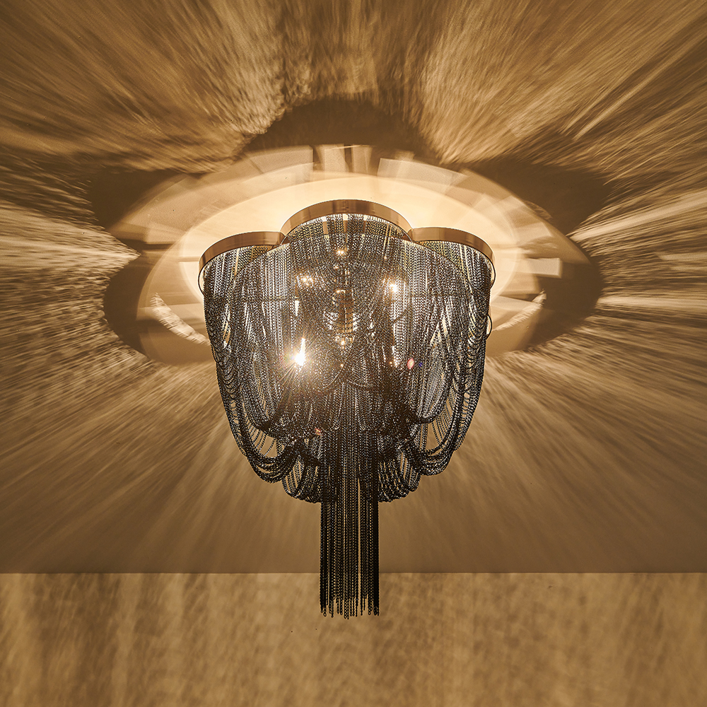 5-Light Modern Glam Tassel Flush Mount Ceiling Light in Black/ Chrome Design for Bedroom/Living Room /Hallway