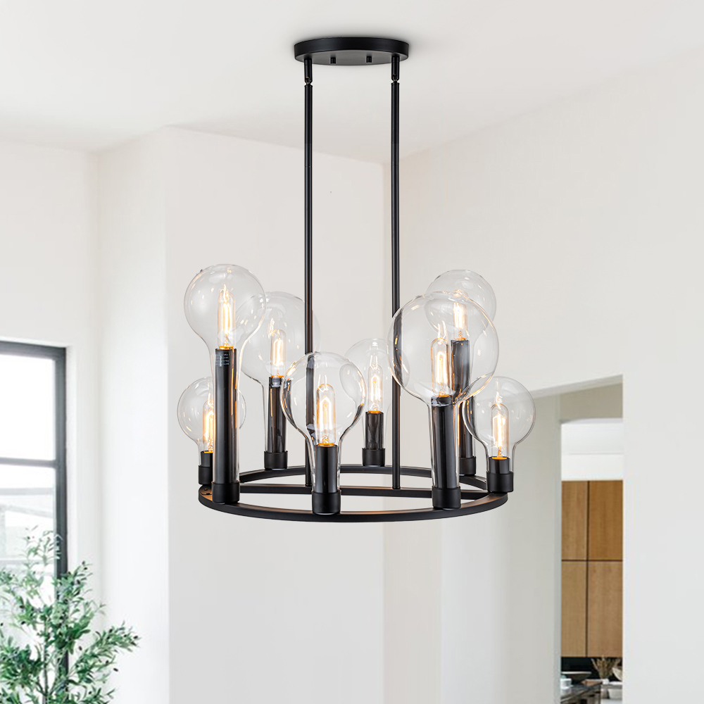 8Light Modern Clear Glass Globe Wagon Wheel Chandelier with Round