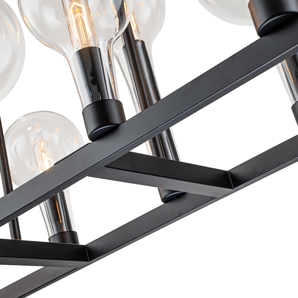 10-Light Modern Clear Glass Globe Linear Island Chandelier in Black Finish for Dining Table/ Kitchen/ Living Room