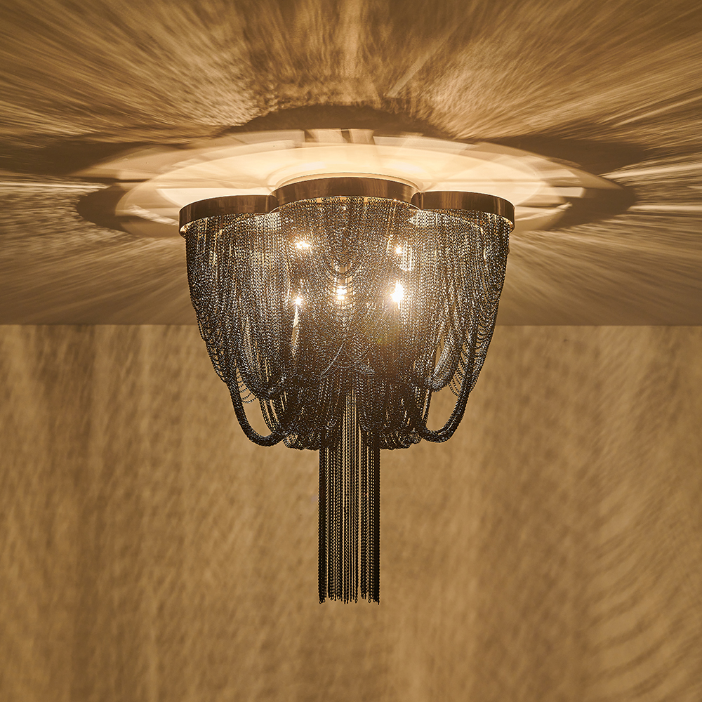 5-Light Modern Glam Tassel Flush Mount Ceiling Light in Black/ Chrome Design for Bedroom/Living Room /Hallway