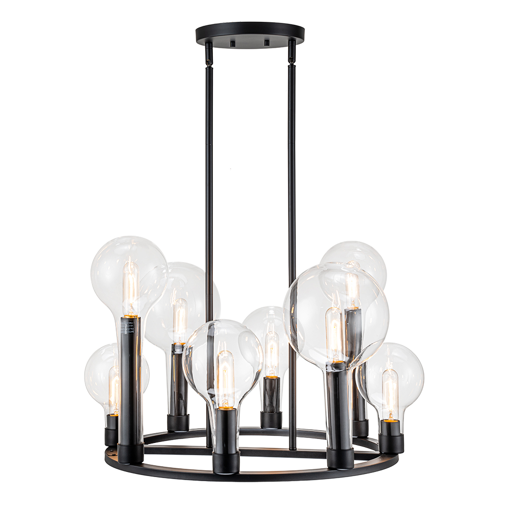 8-Light Modern Clear Glass Globe Wagon Wheel Chandelier with Round Design for Dining Table/ Kitchen/ Entryway
