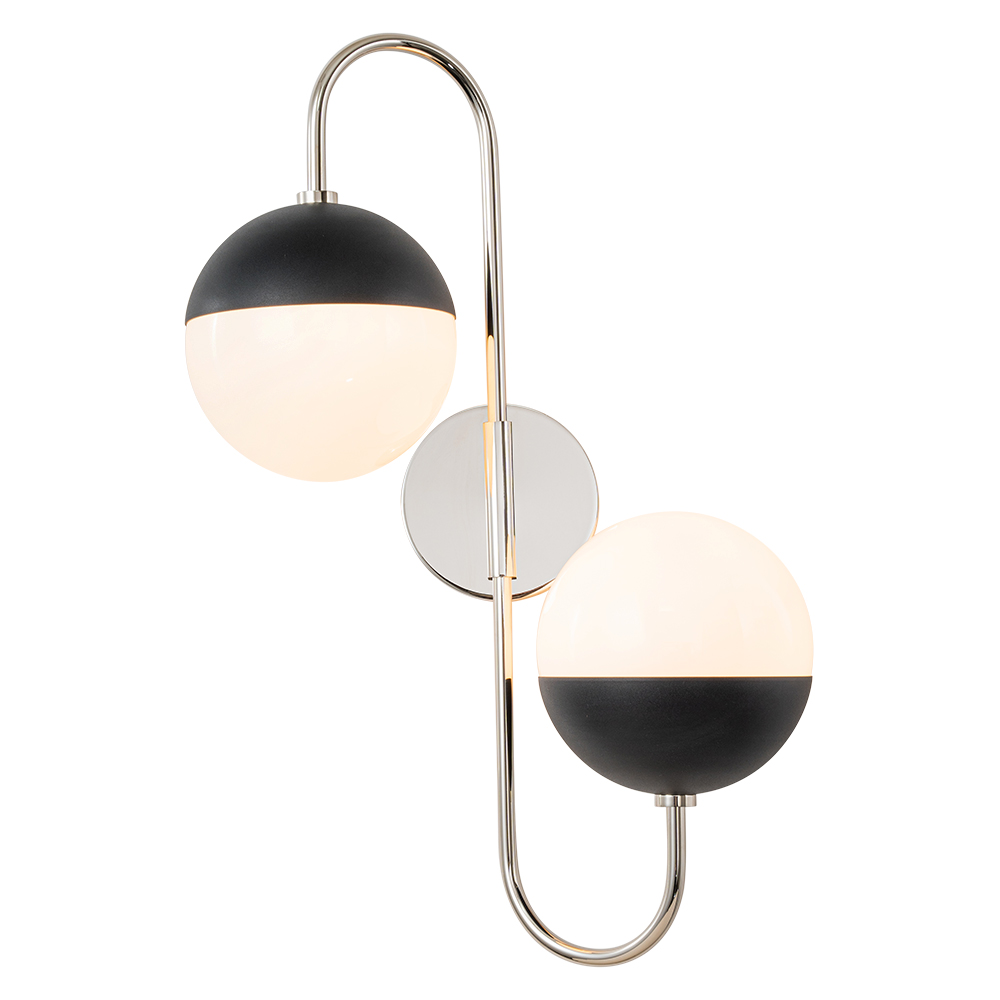 Modern Spherical Opal Glass Globes Wall Sconces Adjustable Curved Arms Wall Lamp for Living /Dining Room /Hallway