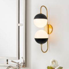 Modern Spherical Opal Glass Globes Wall Sconces Adjustable Curved Arms Wall Lamp for Living /Dining Room /Hallway
