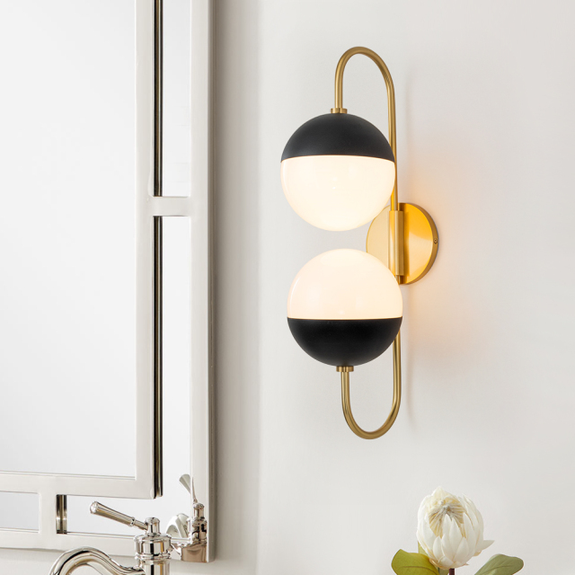 Modern Spherical Opal Glass Globes Wall Sconces Curved Arms Wall Lamp for Living /Dining Room /Hallway