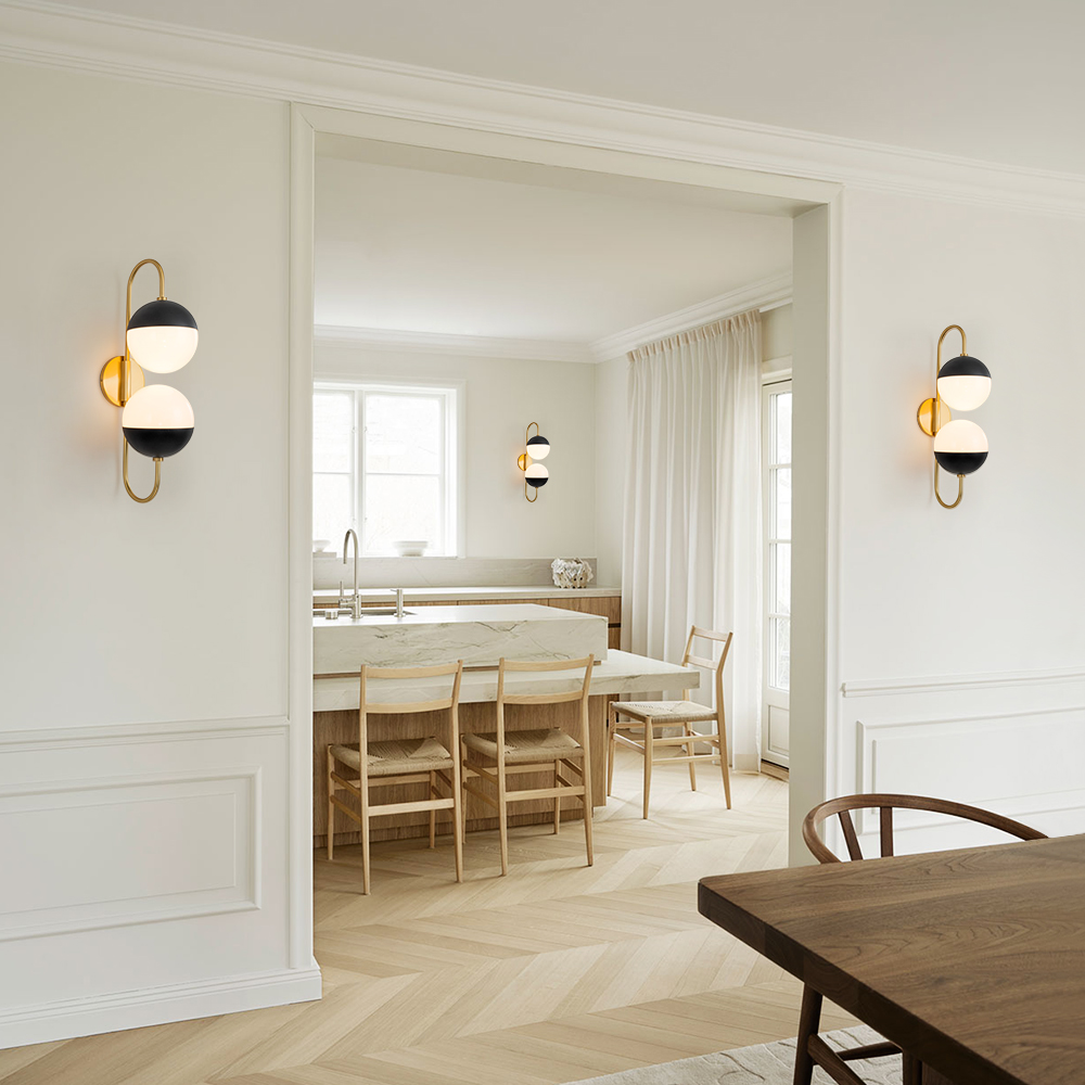Modern Spherical Opal Glass Globes Wall Sconces Adjustable Curved Arms Wall Lamp for Living /Dining Room /Hallway