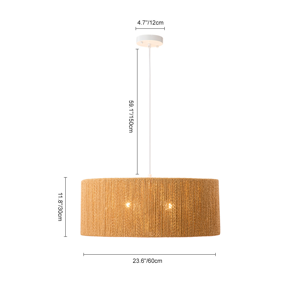 Boho Modern Handwoven Drum Chandelier with Natural Hemp Rope Design Island Chandelier for Bedroom/ Dining Table/ Breakfast Table