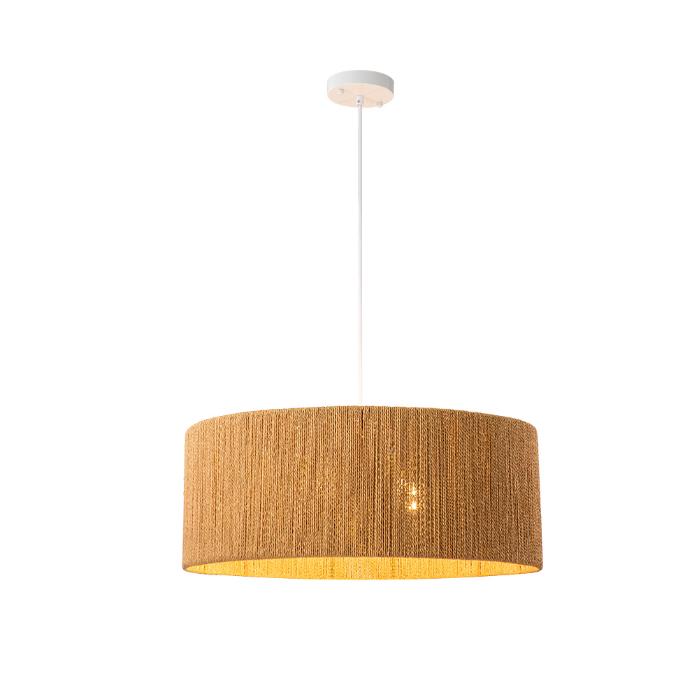 Boho Modern Handwoven Drum Chandelier with Natural Hemp Rope Design Island Chandelier for Bedroom/ Dining Table/ Breakfast Table