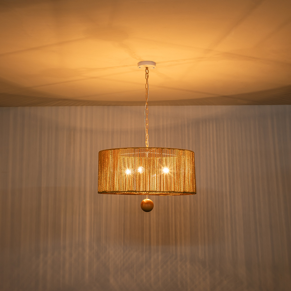 Boho Modern Handwoven Drum Chandelier with Natural Hemp Rope Design Island Chandelier for Bedroom/ Dining Table/ Breakfast Table