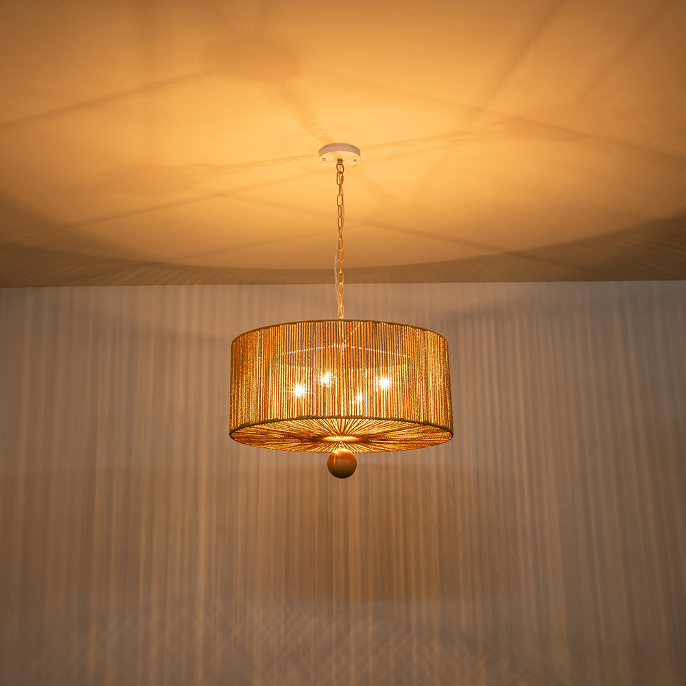 Boho Modern Handwoven Drum Chandelier with Natural Hemp Rope Design Island Chandelier for Bedroom/ Dining Table/ Breakfast Table
