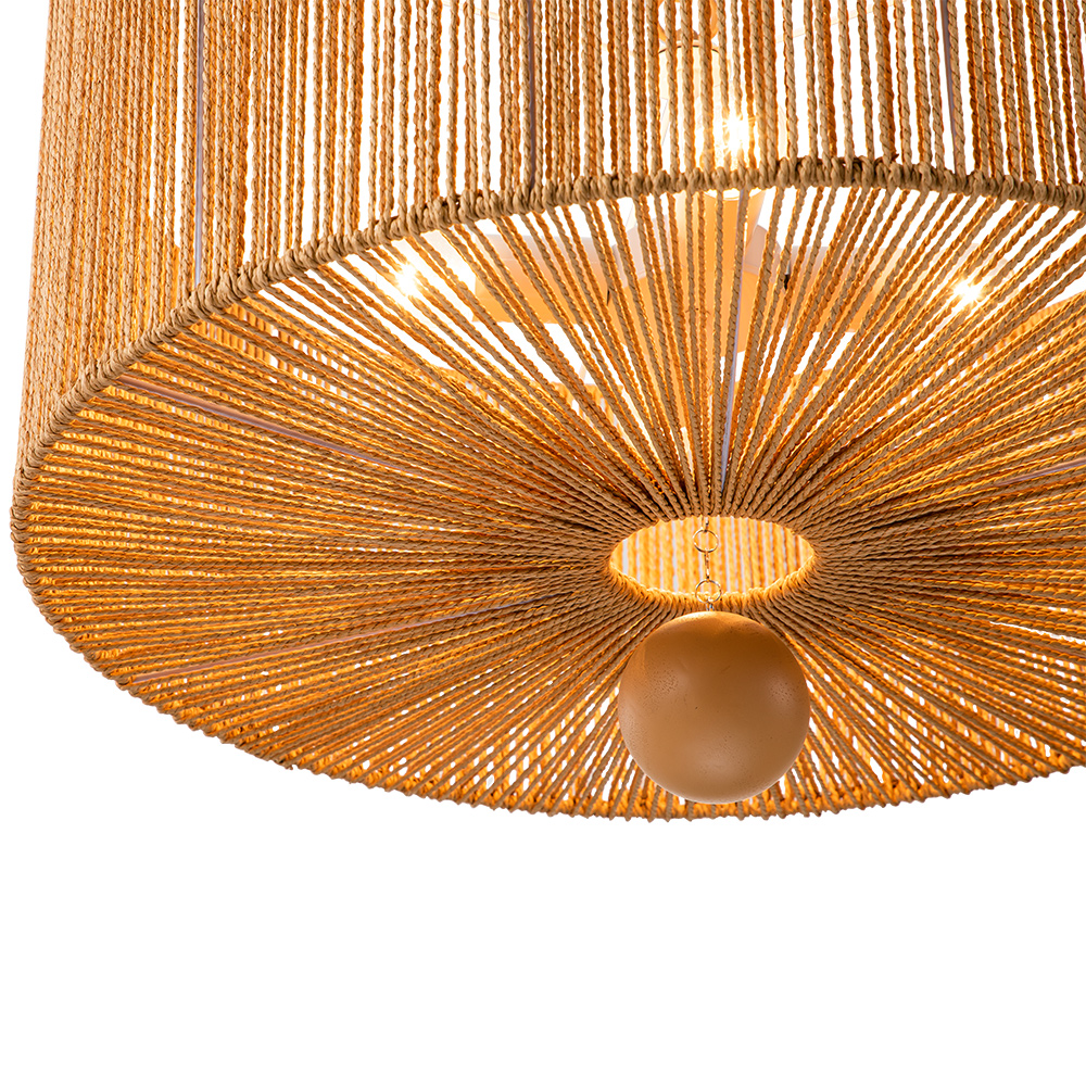 Boho Modern Handwoven Drum Chandelier with Natural Hemp Rope Design Island Chandelier for Bedroom/ Dining Table/ Breakfast Table