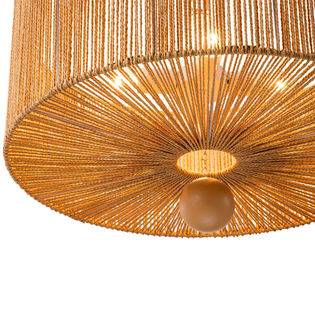 Boho Modern Handwoven Drum Chandelier with Natural Hemp Rope Design Island Chandelier for Bedroom/ Dining Table/ Breakfast Table