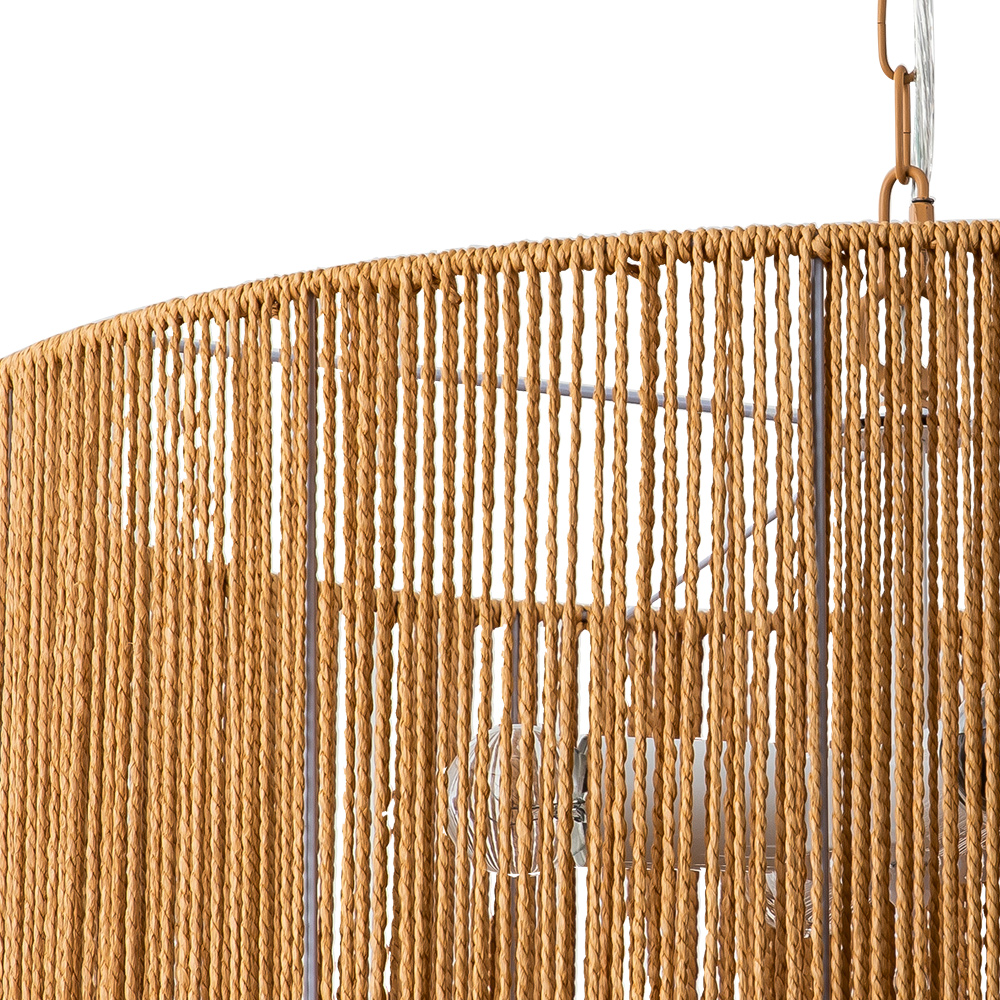 Boho Modern Handwoven Drum Chandelier with Natural Hemp Rope Design Island Chandelier for Bedroom/ Dining Table/ Breakfast Table